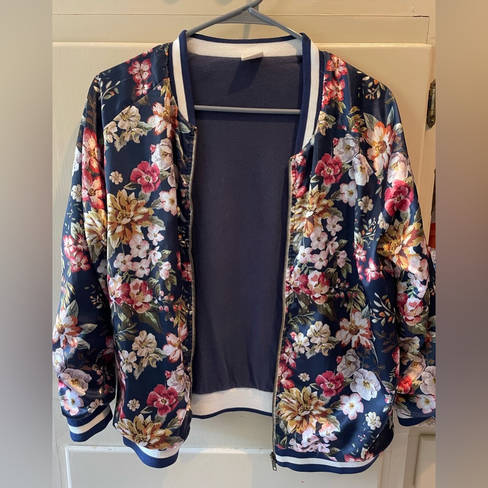 Zara Girls Floral Satin Bomber Jacket